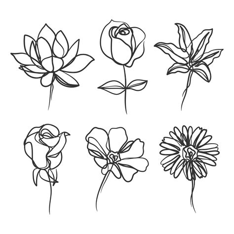 Streszczenie kwiat w stylu rysowania linii ciągłej. Jeden wiersz ...