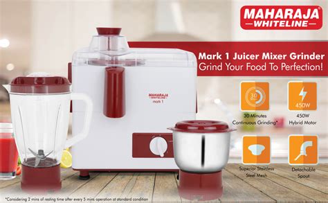 Buy Maharaja Whiteline 450W Mark 1 Juicer Mixer Grinder (White And Red ...