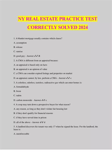 NY REAL ESTATE PRACTICE TEST CORRECTLY SOLVED 2024 - New York State ...