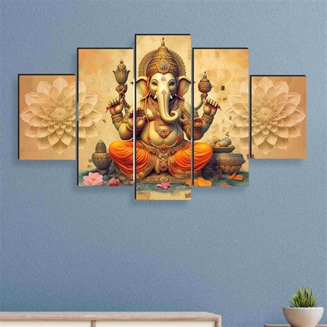 SAF Ganesha Paintings for Wall Decoration - Set Of Five, 3d modern art ...