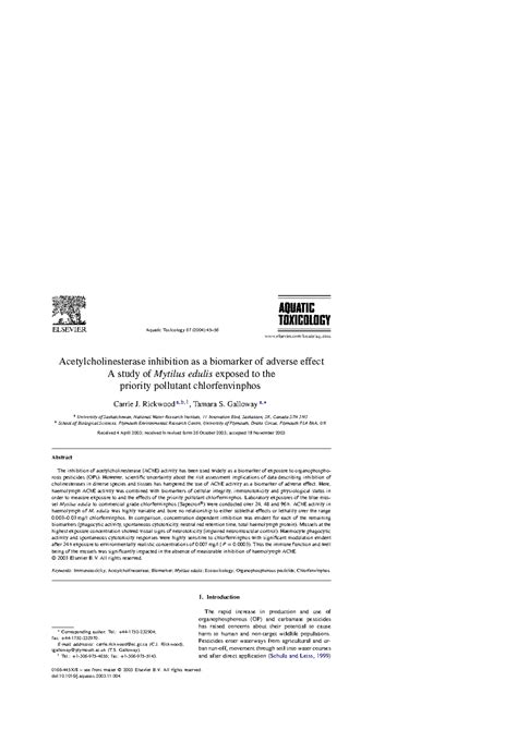 Acetylcholinesterase Inhibition in Mytilus edulis: Exposure to ...