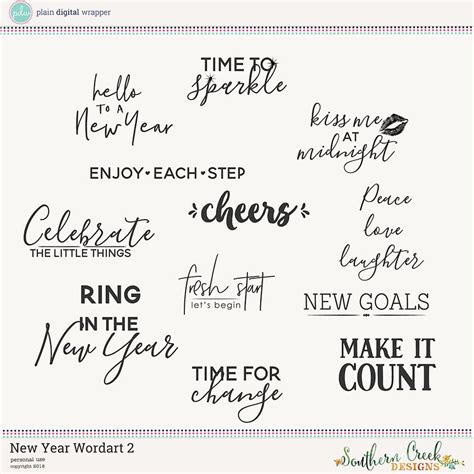 Buy New Year Wordart 2-digital Stamps 12 Wordart Brush Digital Stamp ...