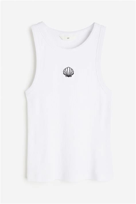 Ribbed vest top - White/Seashell - Ladies | H&M IN