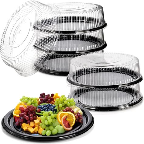 Amazon.com: Nitial 24 Pcs Plastic Serving Tray with Lid Large Party ...