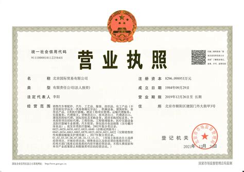 资质证书-北京国际贸易有限公司
