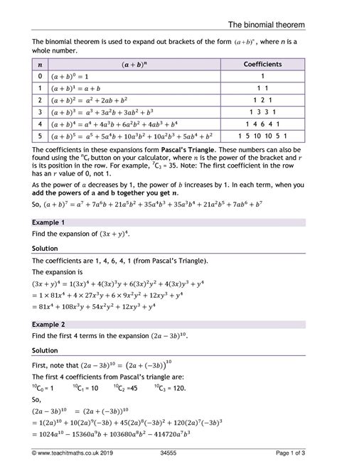Image result for Binomial Theorem Worksheet