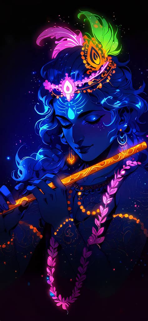 Lord Krishna Wallpaper 4K, Glowing, Hinduism, AMOLED, 5K