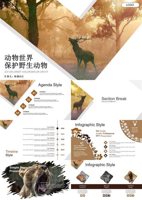 自然动物界海报风保护野生动物公益宣传PPT模板【57页】 _格调办公