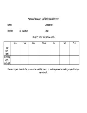 2017-2026 UK Warwick SU Xananas Restaurant Staff Shift Availability ...