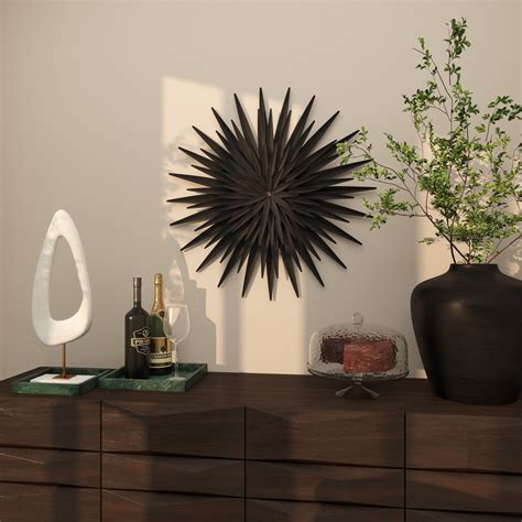 Ivy Bronx Black Metal Large Layered 3D Sunburst Black Wall Decor ...