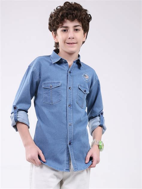 Buy Boys Blue Solid Collar Full Sleeve Shirt Online in India - Monte Carlo