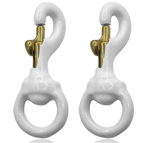 1 Pair 3 Inch White Rubber Coated Brass Swivel Snap Clips - Heavy Duty ...