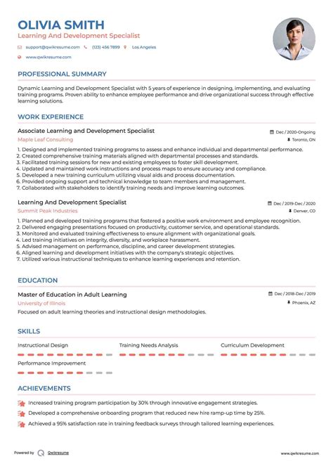 10+ Learning And Development Specialist Resume Samples & Templates for 2025