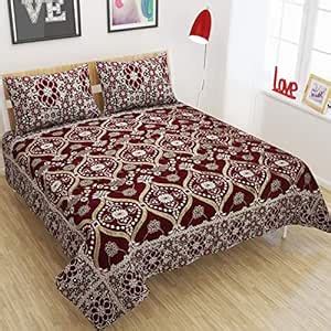 ROYAL TREND 250 TC Chenille Velvet Floral Pattern Double Bedsheet with ...