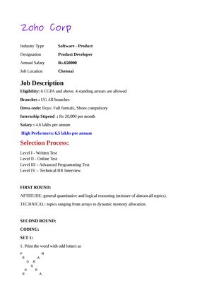 Zoho11 - Study Material - ZOHO Placement Paper Directions for questions ...