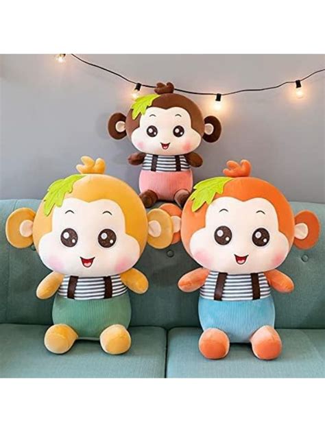 Yellow - Fluffy Monkey Plush Toy – Huggable Stuffed Animal for Kids ...