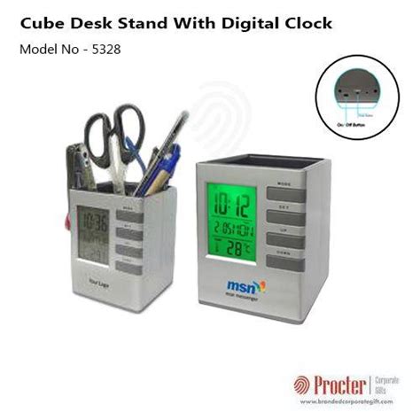 Cube Desk Stand with Digital Clock H-445 in bulk for corporate gifting ...