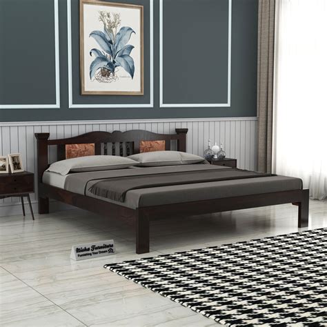 NISHA FURNITURE Sheesham Wood King Size Bed Without Storage Wooden ...