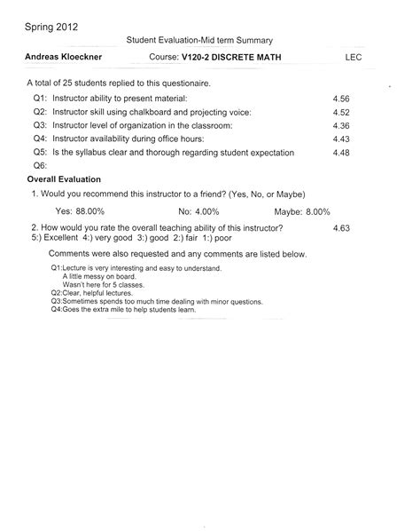 Teaching Evaluations for Andreas Klöckner - Andreas Klöckner's Former Wiki