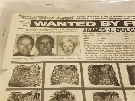 REAL WHITEY BULGER FBI WANTED POSTER $1 MILLION REWARD OFFERED FOR ...