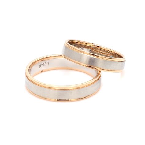 Jewelove™ Rings Classic Plain Platinum Couple Rings With a Rose Gold ...