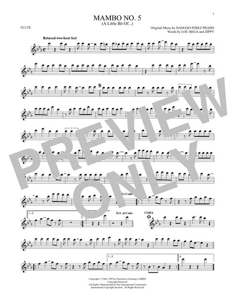 Mambo No. 5 (A Little Bit Of...) by Lou Bega Sheet Music for Flute Solo ...