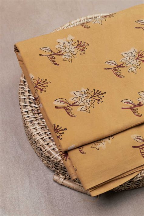 Shop Authentic Big Floral on Yellow Block Printed Cotton Fabric Online ...