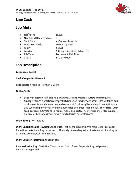 Line Cook Job Meta Job Description | Templates at allbusinesstemplates.com