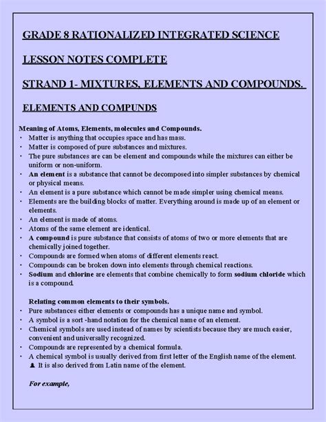 Grade 8 Integrated Science Notes - GRADE 8 RATIONALIZED INTEGRATED ...