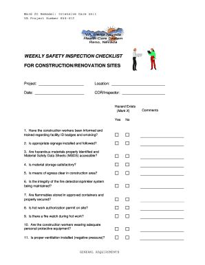 Fillable Online weekly safety inspection checklist for construction ...