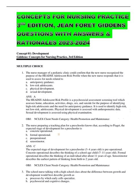 CONCEPTS FOR NURSING PRACTICE 3RD EDITION, JEAN FORET GIDDENS QUESTIONS ...
