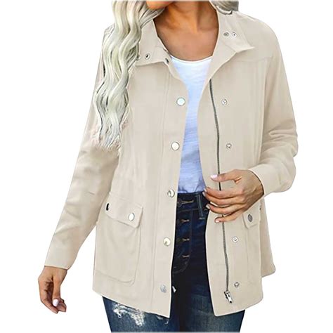 Womens Military Anorak Jackets Safari Utility Zip Up Lightweight Casual ...