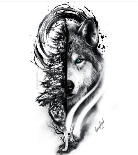 Stunning Wolf Tattoo with Blue Eyes