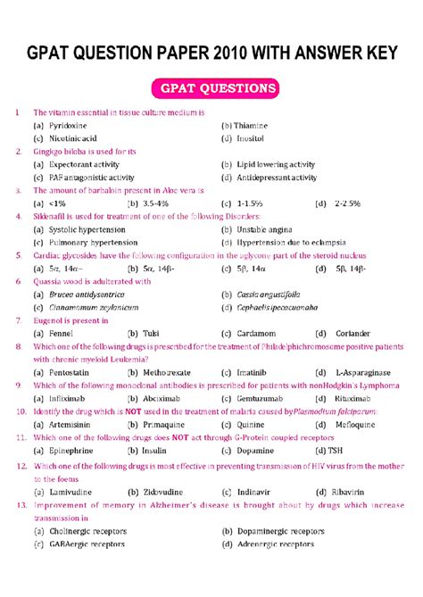 Gpat question paper 2010 - GPAT QUESTION PAPER 2010 WITH ANSWER KEY ...