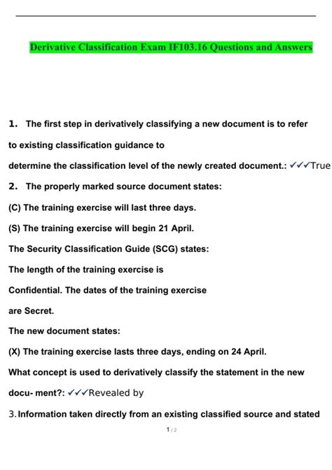 Derivative Classification Exam IF103.16. Questions and Answers 2022/ ...