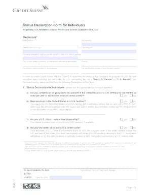 Status Declaration Form For Individuals - Credit Suisse - Fill and Sign ...