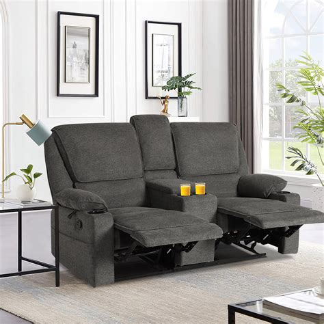 Reclining Loveseat Sofa, 2-Seater Manual Recliner with Cup Holders and ...