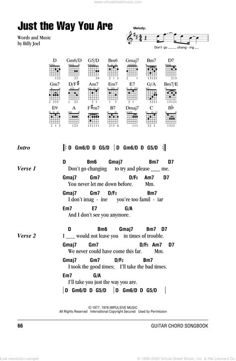 Joel - Just The Way You Are sheet music for guitar (chords) (PDF)