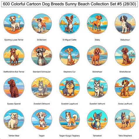 Colorful Dog Breeds Cartoon Characters Sunny Beach Bundle Collection ...