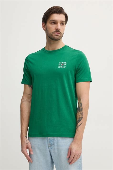 Tommy Hilfiger t-shirt bawełniany męski kolor zielony z nadrukiem ...