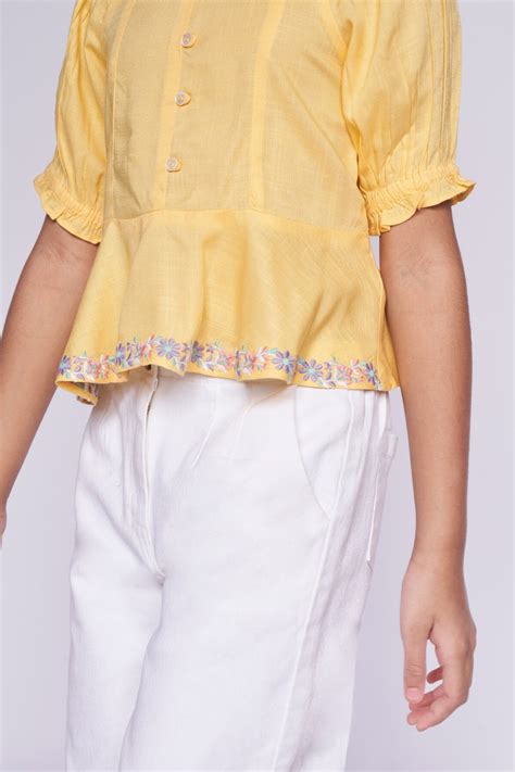 Buy Yellow Embroidered Solid Top Online for Women from Globaldesi ...