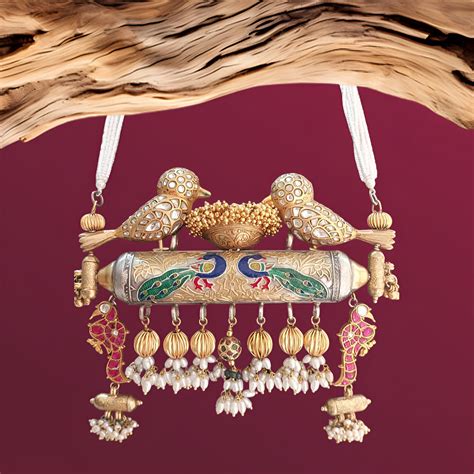 Gold finish Royal Bird Nest Replica Necklace in Moissanite Polki & mul ...