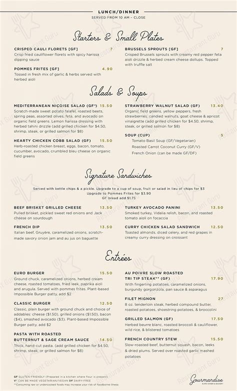 Menu at Gourmandise Euro-Diner & Bakery, Salt Lake City, N 4000 W