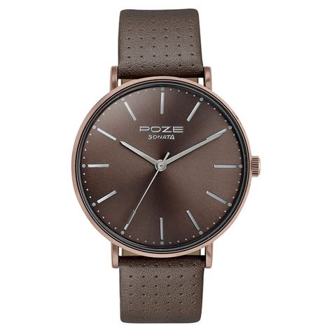 Sonata Poze Quartz Analog Brown Dial Leather Strap Watch for Men