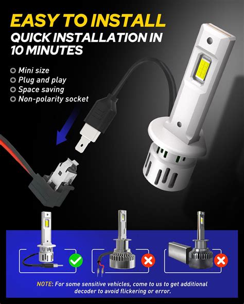 24000LM H1 Light Bulbs with Turbofan, 6500K White, 1:1 Mini Size No Ad ...