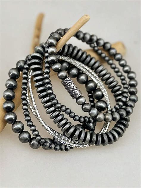 7 Pcs Vintage Silver Bead Bracelet, Women's Bohemian Bracelet, Totem ...