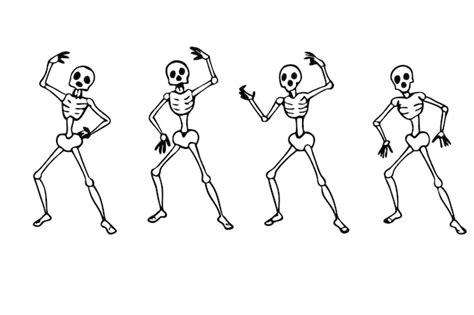 Dancing skeletons in pink and red dresses fun and lively halloween art ...