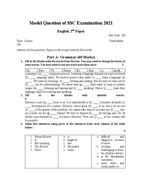 Image result for English Core Model Question