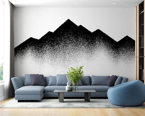 Wallpaper of Black Mountains And Wave Dot work Background