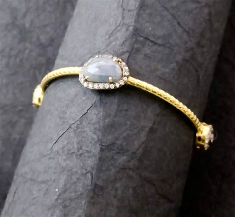 Gold Plated Blue Sapphire Silver Kada – Angaja Silver